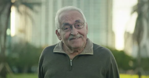 Senior man at park looking at camera with funny expression Stock Footage 234529378