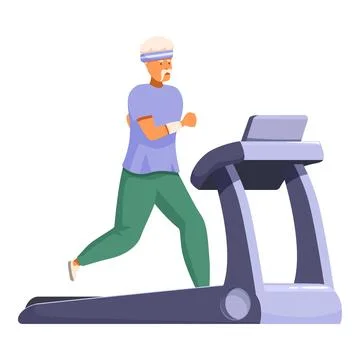 Senior man running on treadmill, maintaining active lifestyle Stock Illustration
