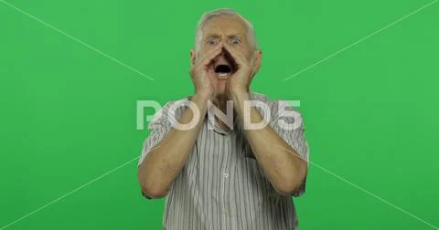 Senior man shout. Handsome old man on chroma key background Stock Photos