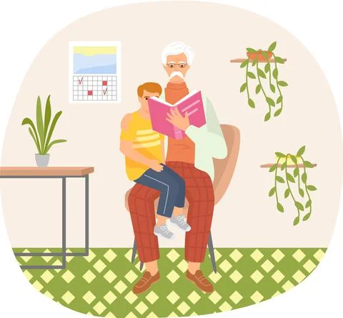 Senior man sitting and read book for his grandson and rest in vacation Stock Illustration