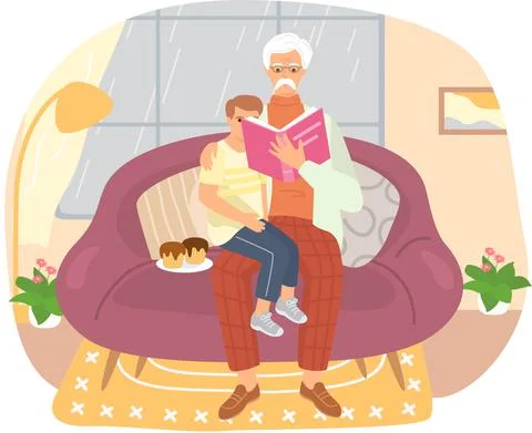 Senior man sitting and read book for his grandson and rest in vacation Stock Illustration