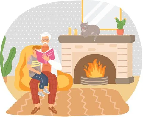 Senior man sitting and read book for his grandson and rest in vacation Stock Illustration