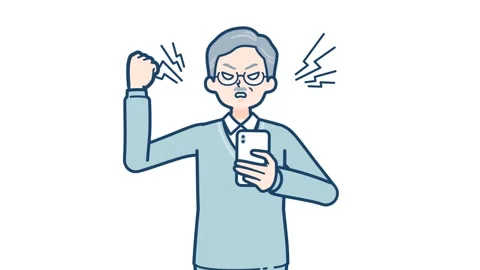 Senior man smartphone angry with alpha channel Stock Footage 303171298