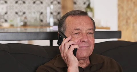 Senior man smiling talking mobile phone, speak with smartphone cell gadget. Old Vídeos de archivo 277869028