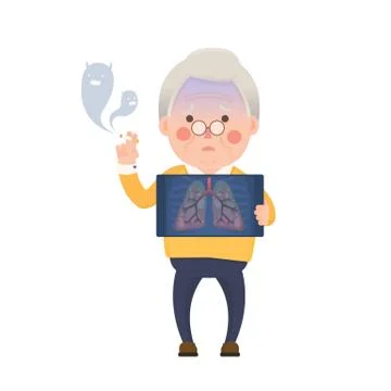 Senior Man Smoking, Lung Problem Stock Illustration