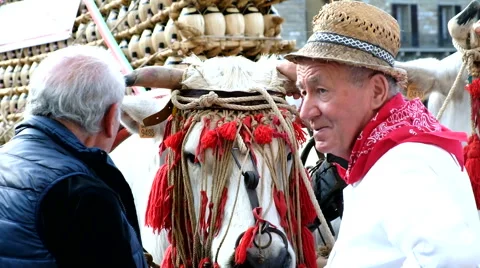 Senior man speaking with another old man. wine festival in Florence, Italy Vídeos de archivo 67890161