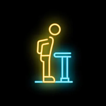 Senior man standing using walking frame neon sign Stock Illustration