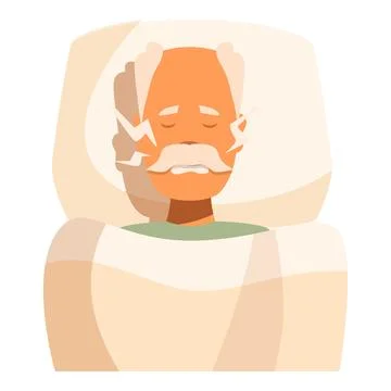 Senior man suffering from bruxism while sleeping in bed Illustrazione stock