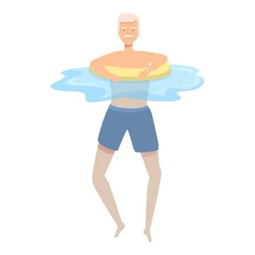 Senior man swimming with inflatable ring in swimming pool 스톡 일러스트