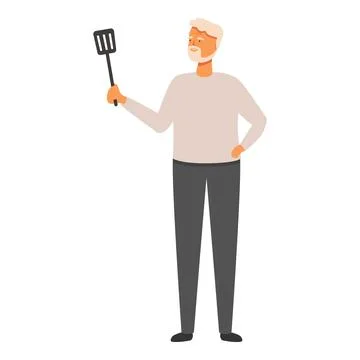Senior man take tool icon cartoon vector. Cooking kitchen food Stock Illustration