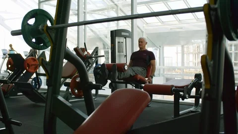 Senior Man Training in Gym Stock Footage 90687074