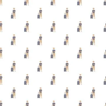 Senior man traveler with suitcase repeating pattern 库存插图