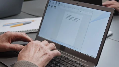 Senior Man Typing Text in Computer Literacy Class Stock Footage 333703914