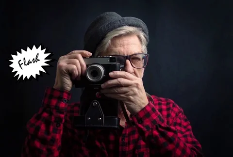 Senior man using camera animated video Stock Footage 101829867