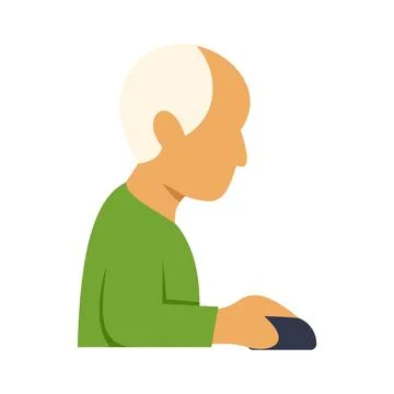 Senior man using computer mouse, learning technology Illustrazione stock