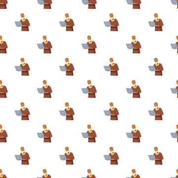 Senior man using laptop seamless pattern background 库存插图