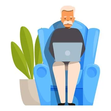 Senior man using laptop while sitting on armchair at home 스톡 일러스트