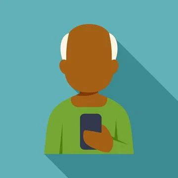 Senior man using smartphone flat design illustration Illustrazione stock