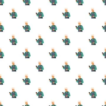 Senior man using smartphone seamless pattern Stock Illustration