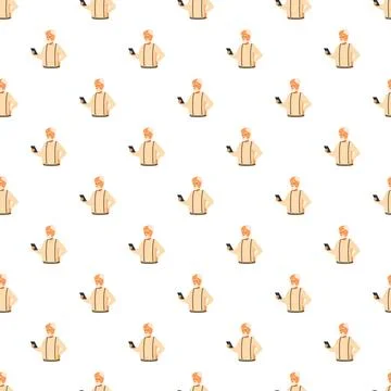 Senior man using smartphone seamless pattern Stock Illustration