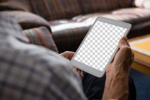 Senior man using tablet computer while sitting in nursing home Illustrazione stock