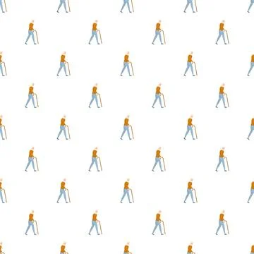 Senior man walking with a cane seamless pattern Stock Illustration