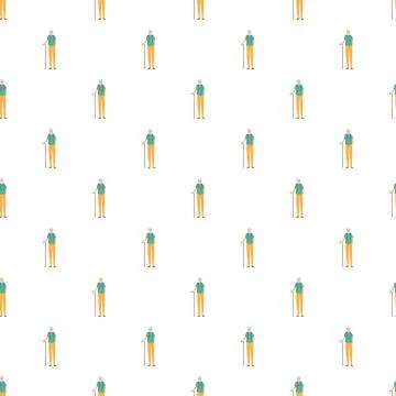 Senior man walking stick flat cartoon pattern Stock Illustration