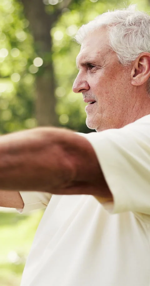 Senior man, weightlifting or exercise with dumbbells for arm movement or Stock Footage 327694324