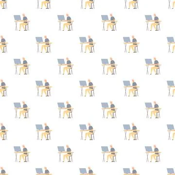 Senior man working on computer seamless pattern 스톡 일러스트
