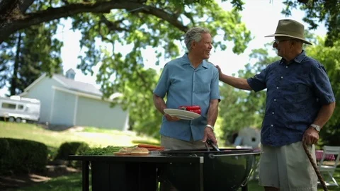 Senior men barbecuing. Stock-Footage 88372081
