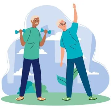 Senior men practicing exercise in the outdoor Illustrazione stock