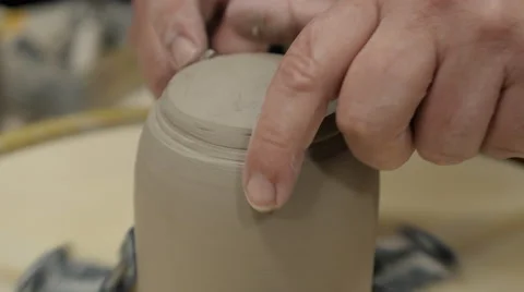 Senior or Elderly Hands Working Clay Potter's Wheel 스톡 동영상 55412938
