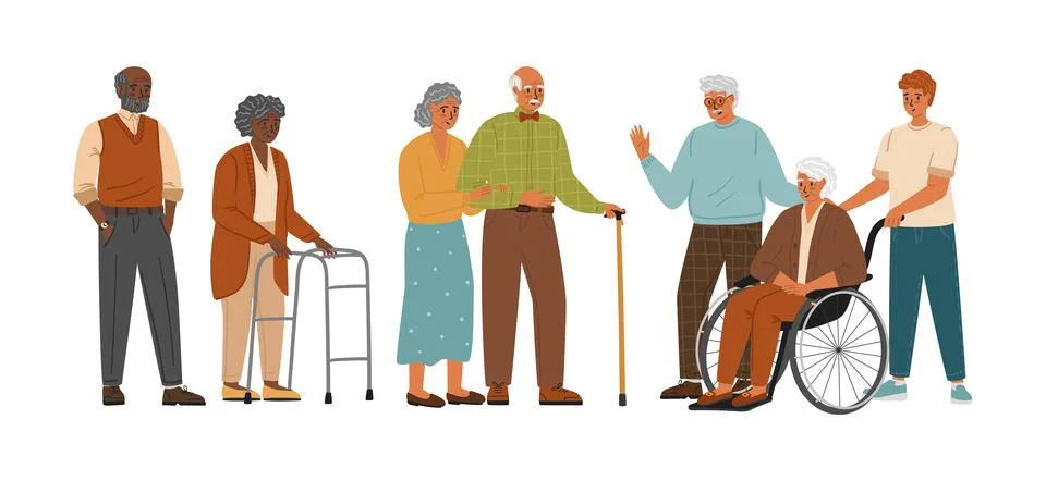 Senior people characters vector set isolated on white background. Old woman on Stock Illustration