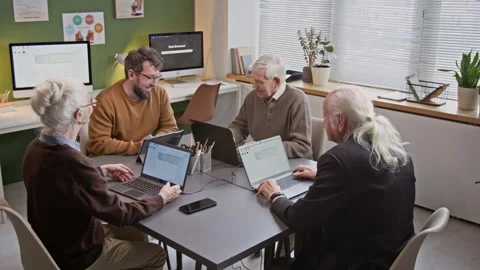 Senior People in Classroom in Computer Literacy Class Stock Footage 333706224