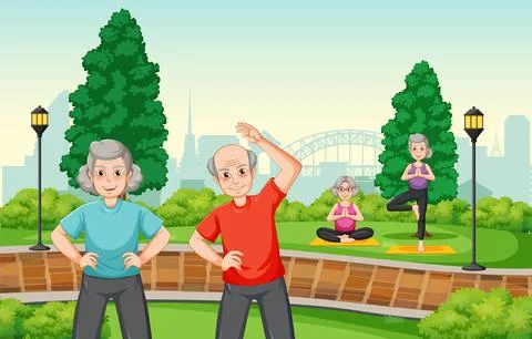 Senior people doing exercise at park Ilustração Stock