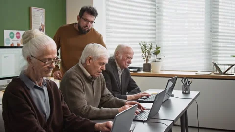 Senior People Doing Tasks Online in Computer Literacy Class Stock Footage 333708136