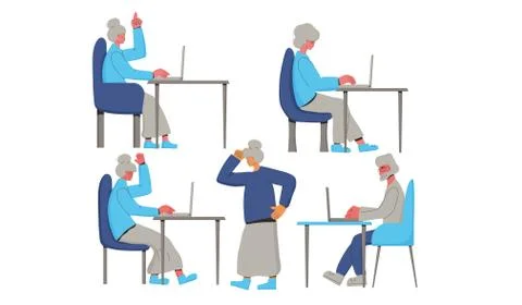 Senior people spend time using laptop. Mature men an women at the computer is 스톡 일러스트