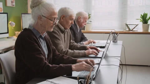 Senior People Typing in Row in Computer Literacy Class Stock Footage 333708005