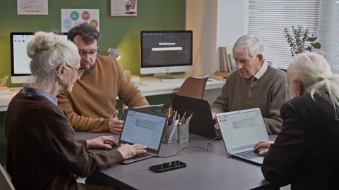 Senior People Using Laptops in Computer Literacy Class Stock Footage 333705274