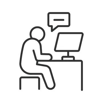 Senior person using computer, icon in line design. Senior computer user, elderly Stock Illustration