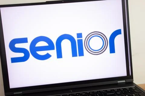 Senior plc holding company logo displayed on laptop Stock Photos