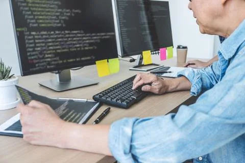 Senior Professional programmer working at developing programming and website Foto stock