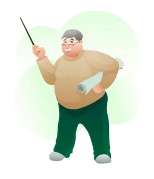 Senior professor with a pointer stick and map Stock Illustration