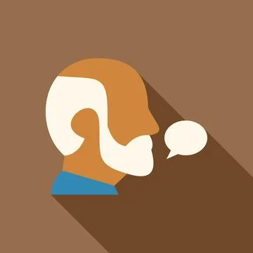 Senior professor talking with speech bubble, teaching and mentoring concept Illustrazione stock