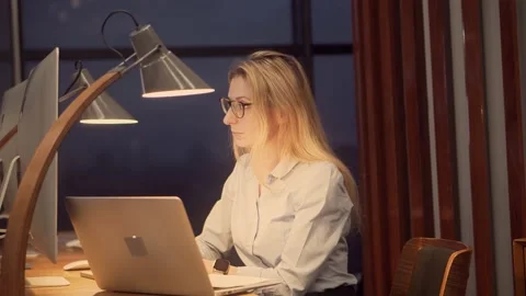 Senior Programming On Laptop.Girl Software Developer Coding Online App Stock Footage 146033947