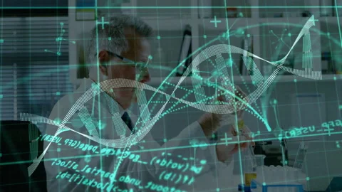 Senior scientist pipetting liquid into test tubes in health lab, with Stock Footage 309284632