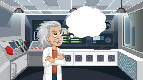 Senior Scientist Thinking with Blank Speech Bubble in High Tech Laboratory 库存插图