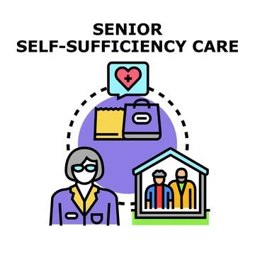 Senior self sufficiency care program assisting elderly people Stock Illustration