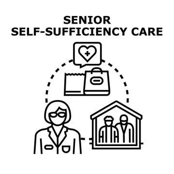 Senior self sufficiency care program assisting elderly people 스톡 일러스트