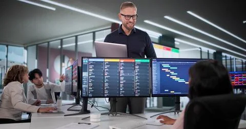 Senior Software Developer Manages Multiple Projects On Kanban Board Stock Photos
